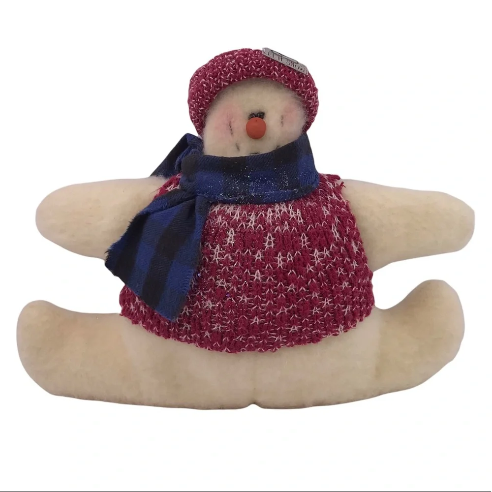 Vintage Handmade Let It Snow Plush Snowman Sweater Muffler Stuffed Animal Decor